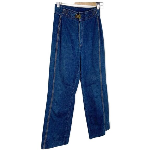 RARE Vintage 1970's Levi's Fashion Orange Tag Wide Leg Ultra Hi Rise Jeans - Picture 3 of 11